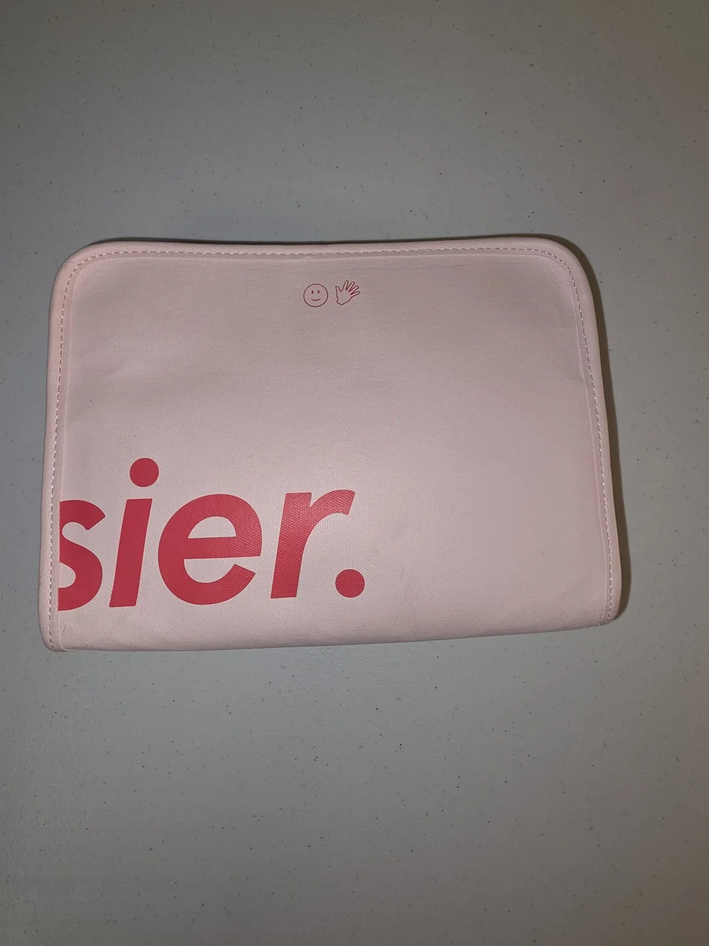 Glossier Beauty Bag Pink Cosmetic Pouch Logo Front Pocket 9.5